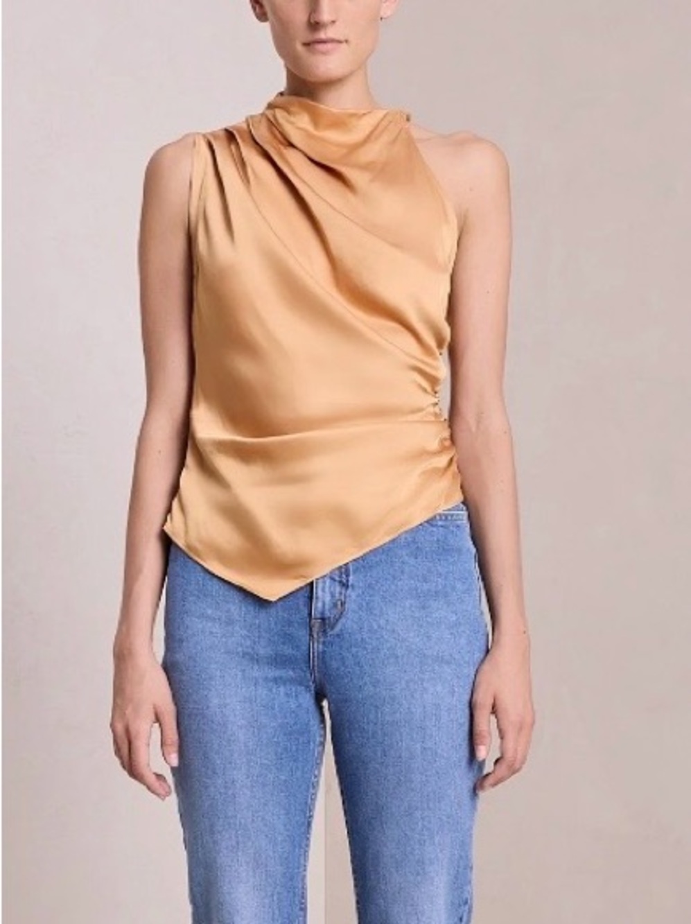 A.L.C. JONES asymmetrical draped Sleeveless Satin top in Tawny. Sz 2